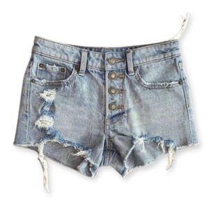 Katie J NYC Venice Blue High-Waisted Distressed Shorts